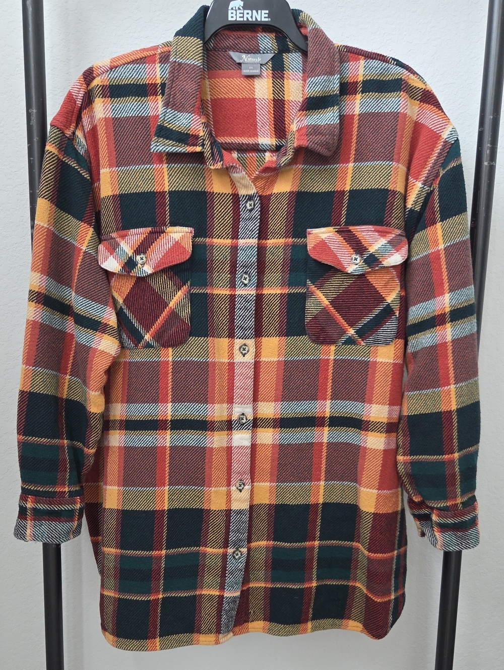 Womens Natural Reflections 2x Rust Yellow Green Plaid Button-Down Over  Shirt